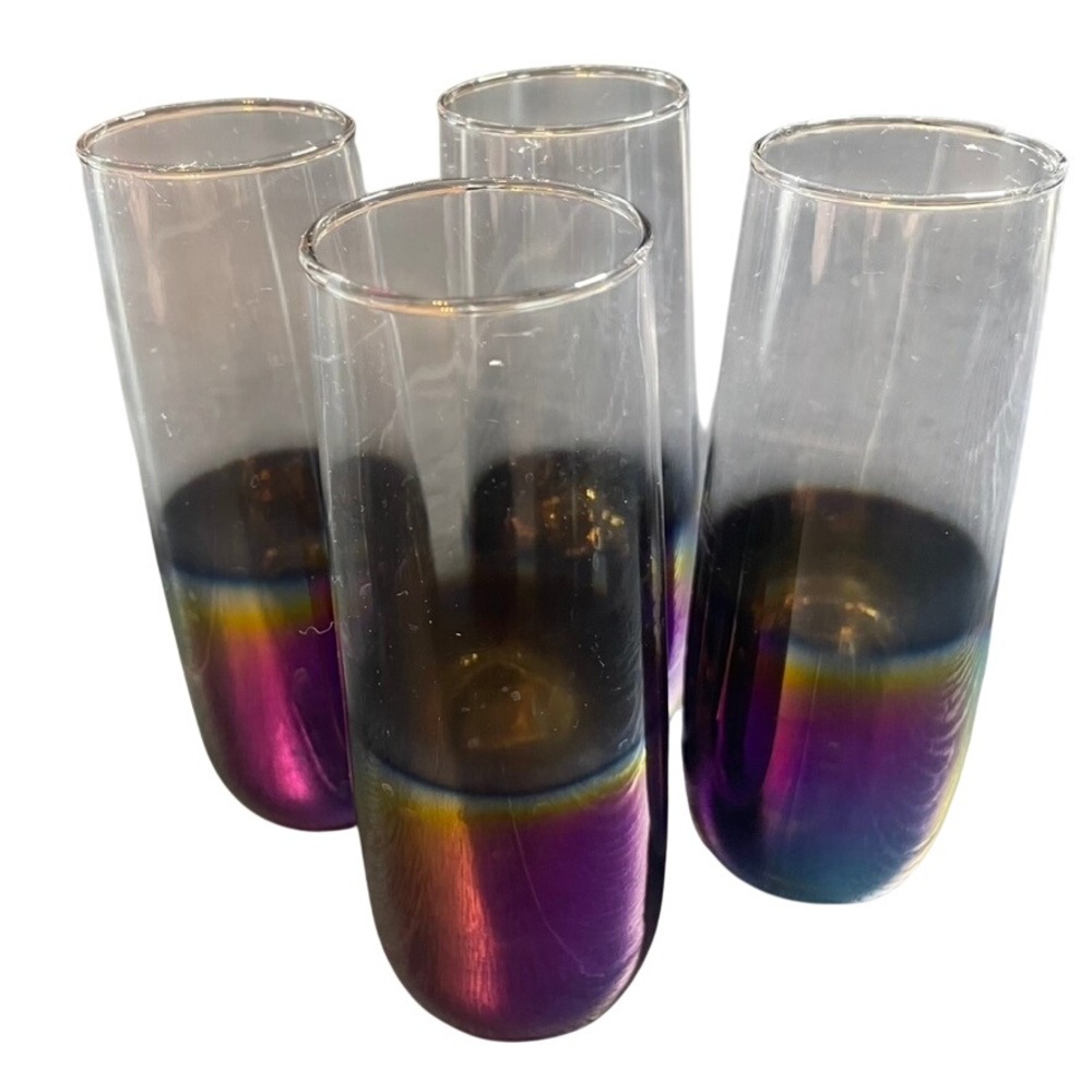 Iridescent Purple Ombre Stemless Champagne Flutes Set of 4 Glass Barware